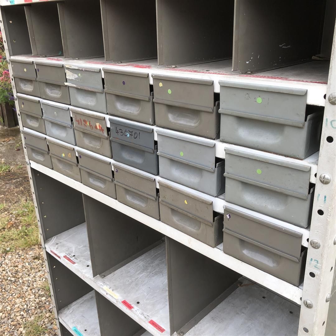 Industrial Metal Pigeon Holes With Multi Drawer Section 1970's photo Furniture