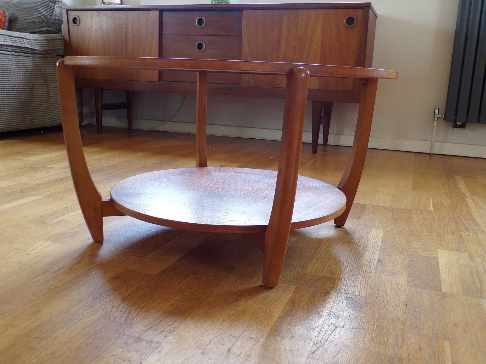 Mid Century Vintage Glass Teak Coffee Table photo for sale