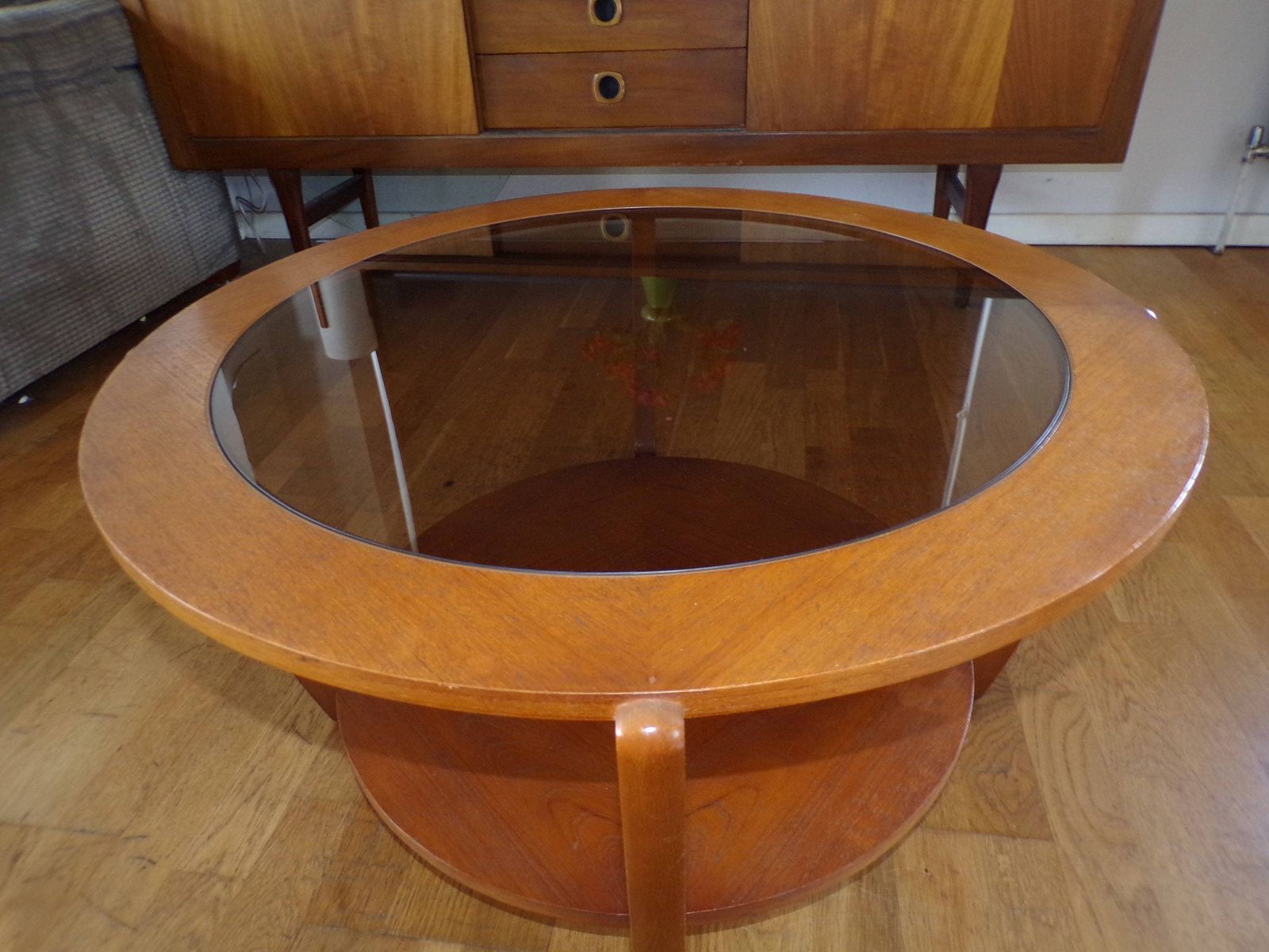 Mid Century Vintage Glass Teak Coffee Table