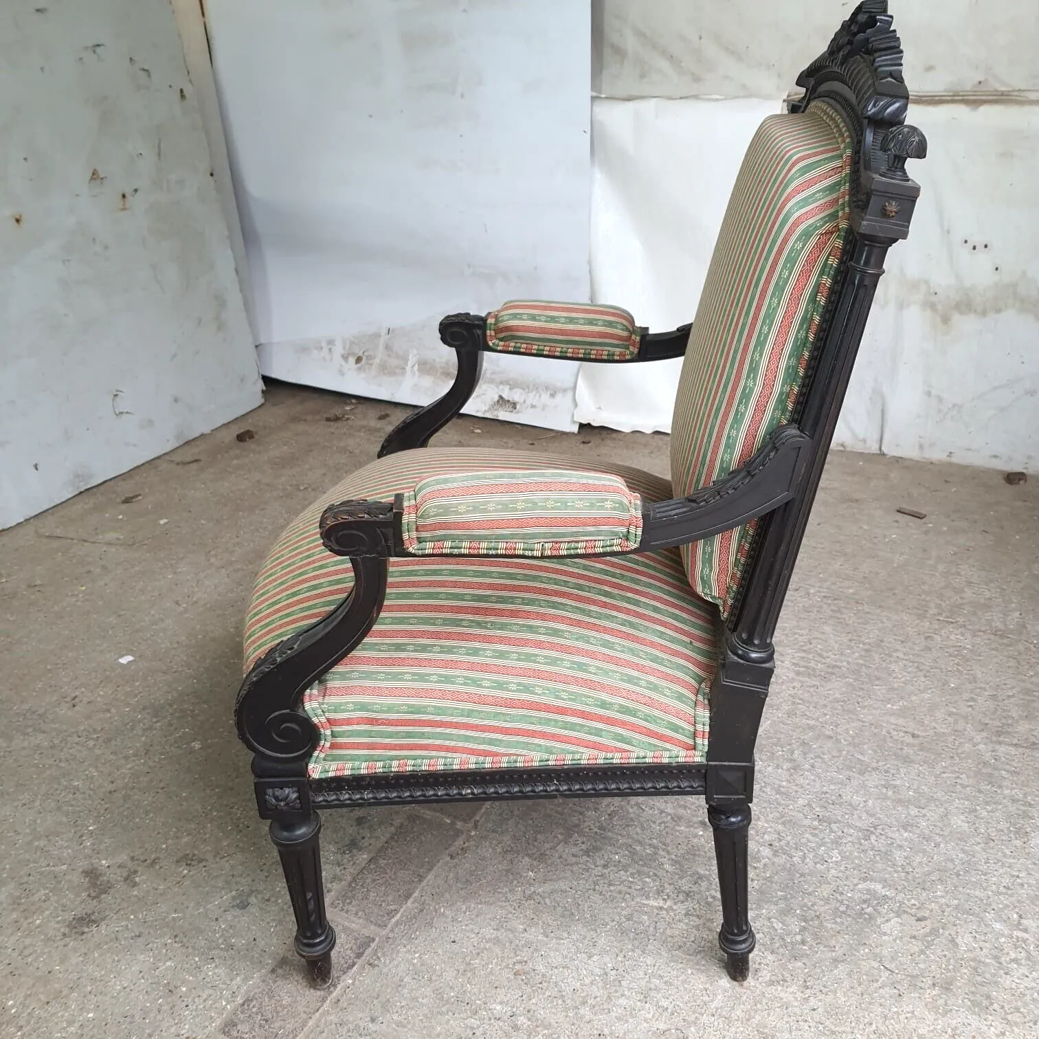 Furniture Antique Victorian Ebonised Open Armchair Deep Sprung Carved photo