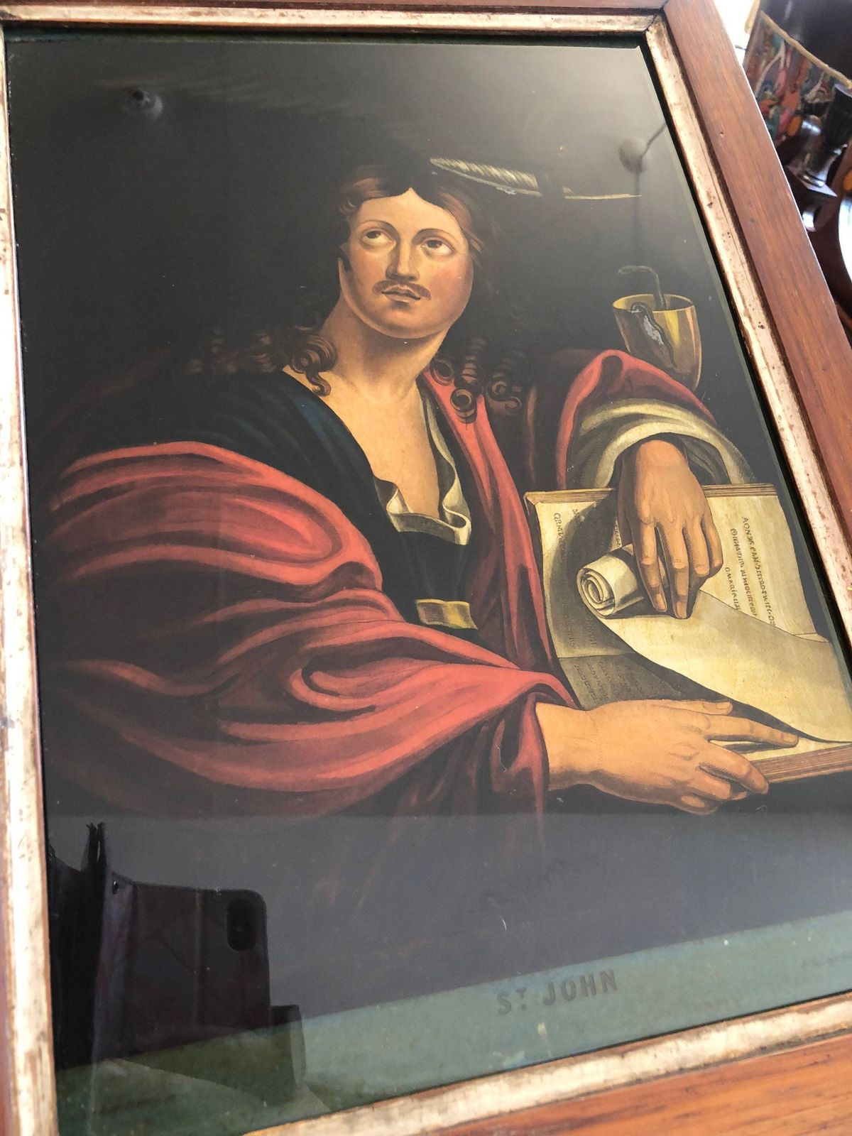James Bateman Eglomise Reverse Glass Painted Mezzotint By James Bateman In Antique Wood Picture Frame photo furniture