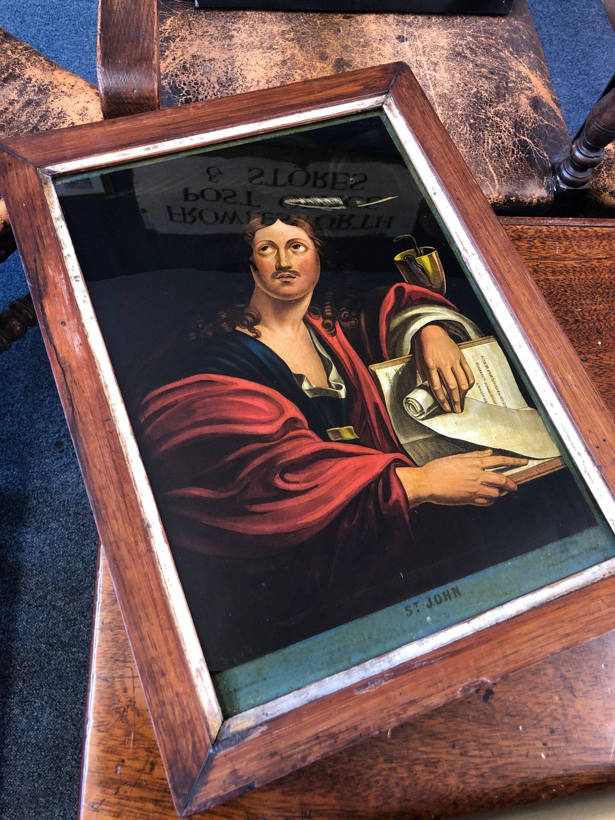 James Bateman Eglomise Reverse Glass Painted Mezzotint By James Bateman In Antique Wood Picture Frame photo for sale