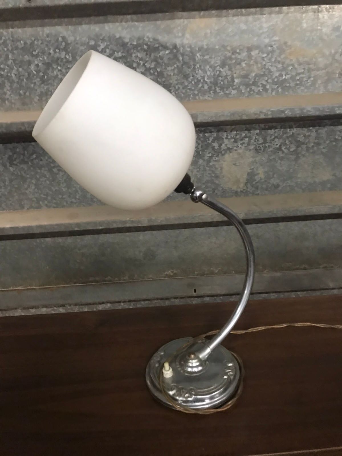 Art Deco Chrome Adjustable Table / Bedside Lamp With A Opaline Pear Shade . photo Lighting