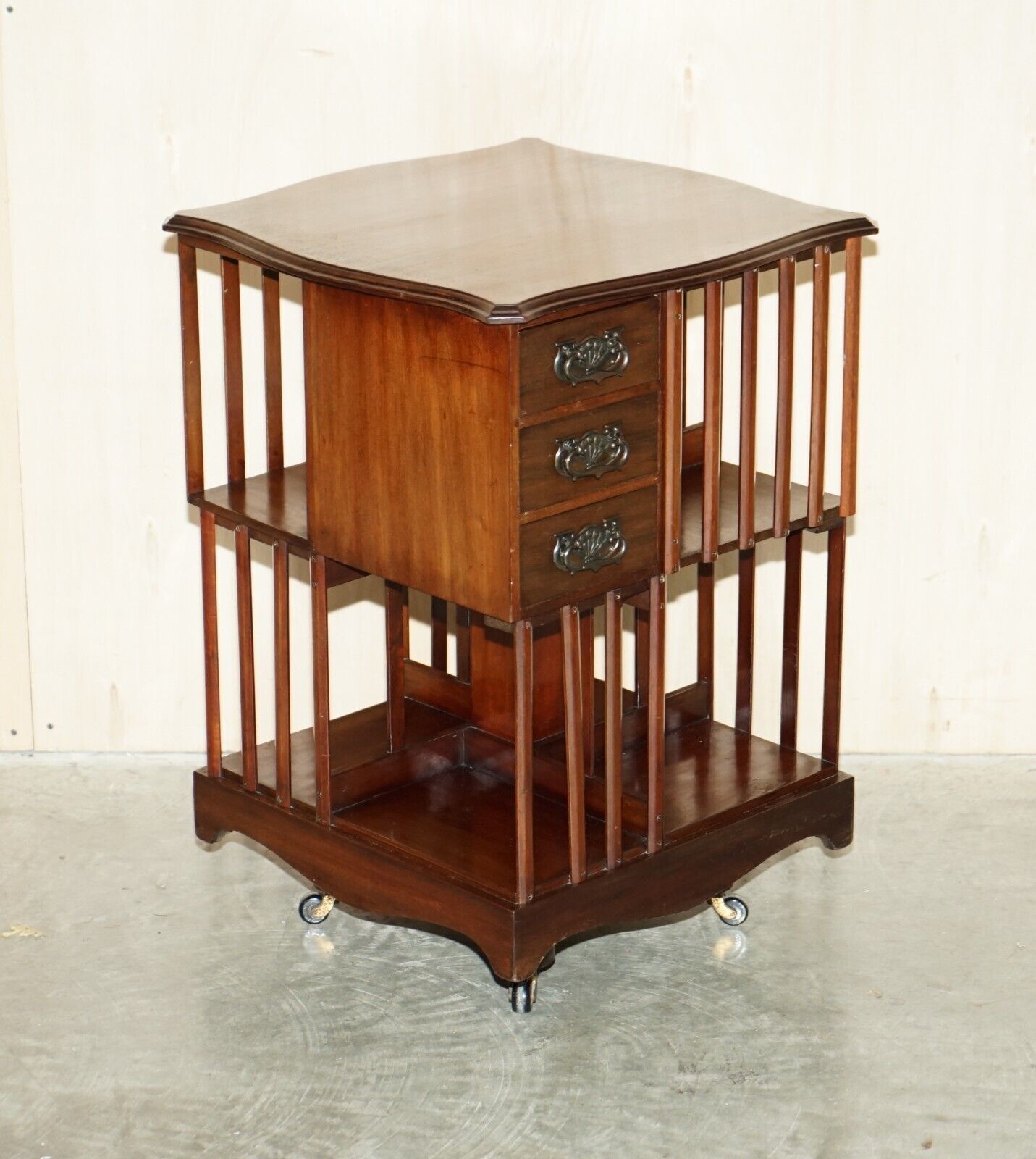 Liberty's London Art Nouveau Handles Antique Revolving Book Case Table Drawers photo furniture