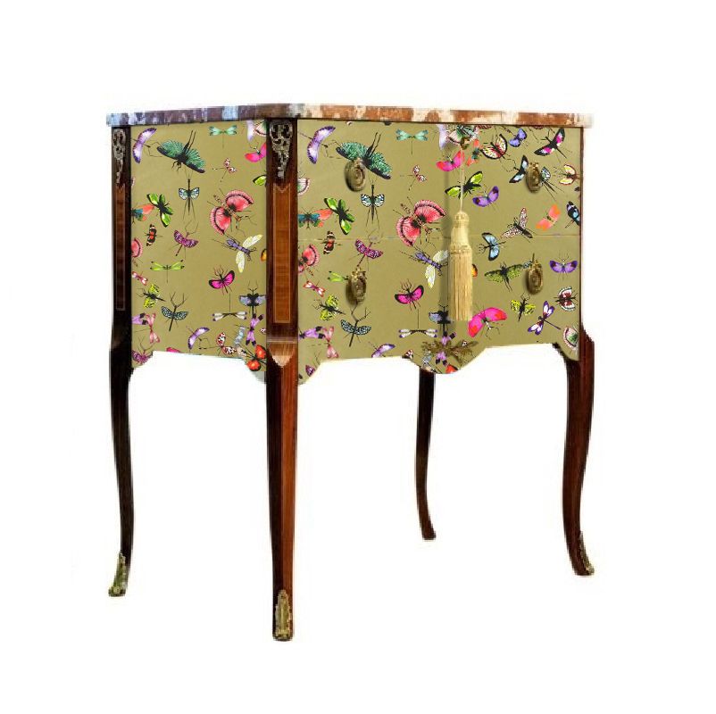 Gustavian Style Commode With Christian Lacroix Gold Butterfly Design And Natural Marble Top photo furniture