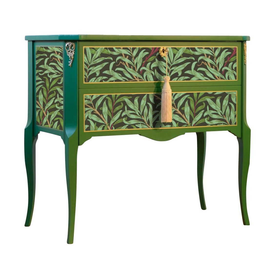 Gustavian Style Commode With Green Floral Design And Matching Painted Marble Top photo furniture