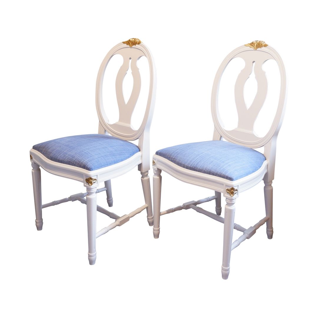 Pair Of Gustavian Rose Carved Chairs With Gold Carved Detailing photo vinterior
