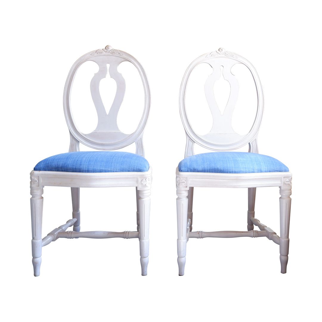 Pair Of Gustavian Rose Carved Chairs With Single Carved Rose Detailing