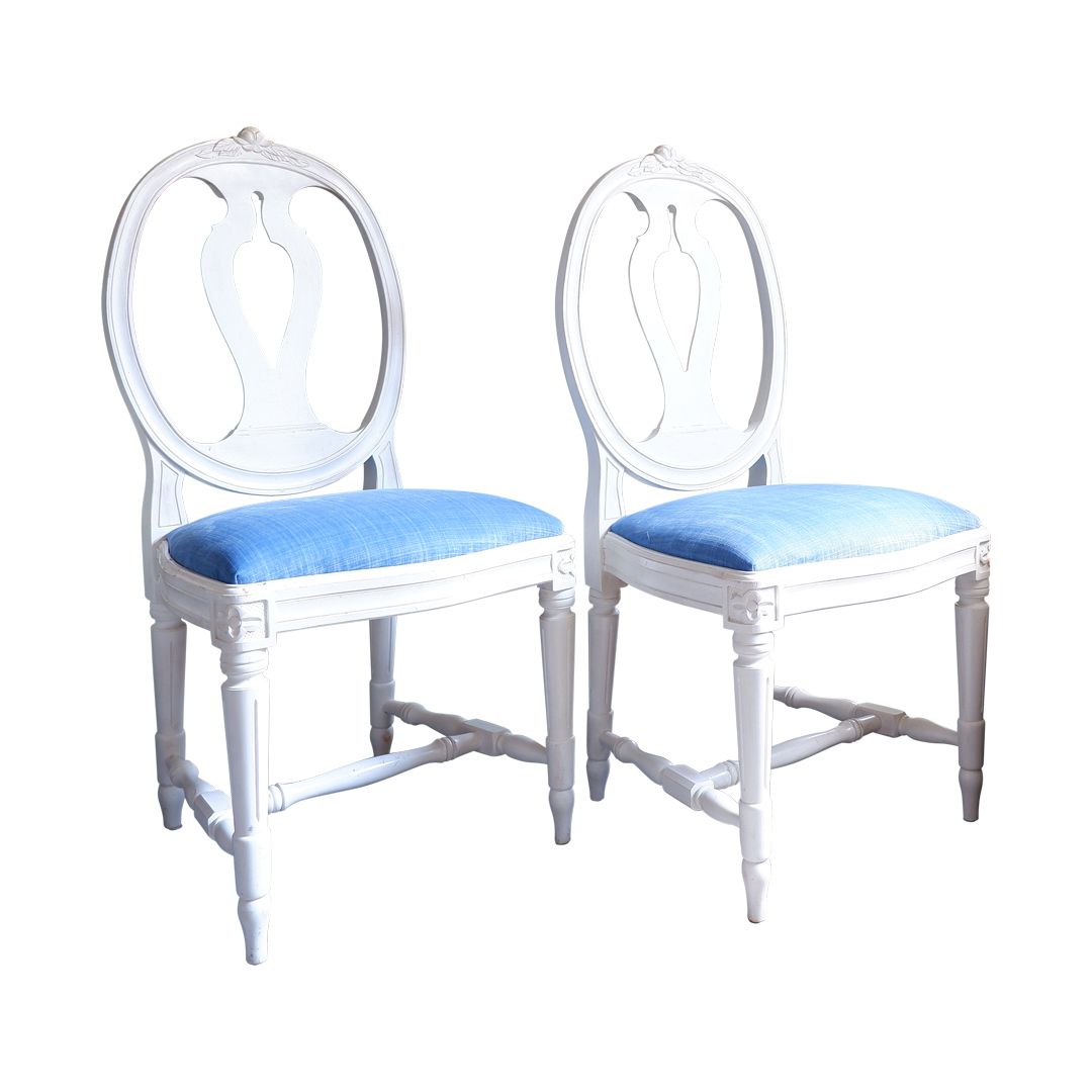 Pair Of Gustavian Rose Carved Chairs With Single Carved Rose Detailing photo furniture