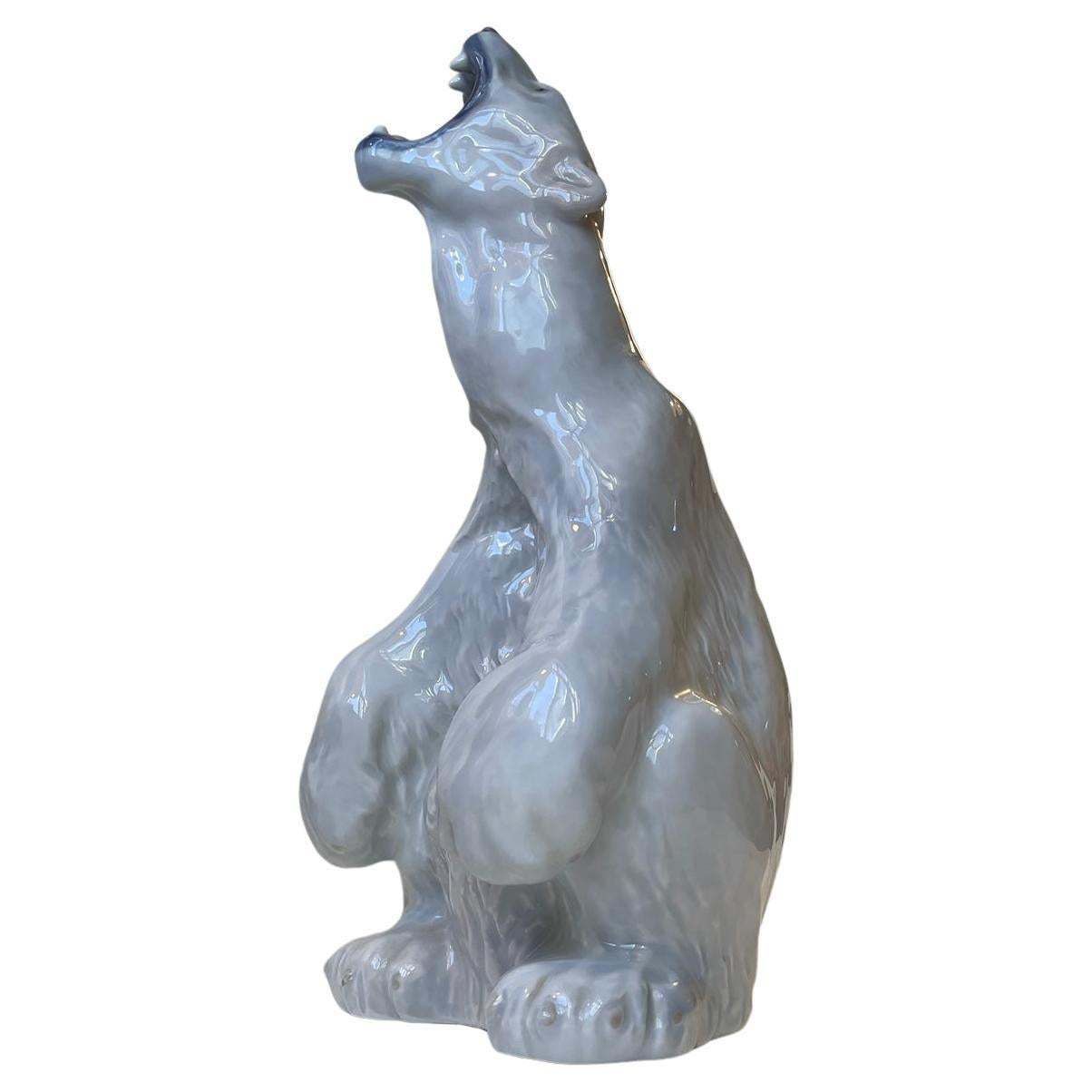 Royal Copenhagen Large Roaring Porcelain Polar Bear No. 502 By C. F. Liisberg