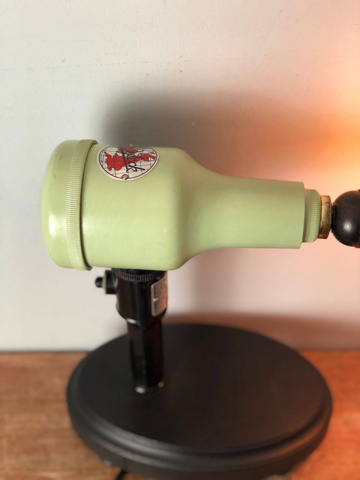 Industrial Bylock Retro Hairdryer Lamp Converted Pat Tested Hairdressers Beauty Dressing Table Salon Mint Green Lighting photo vinterior