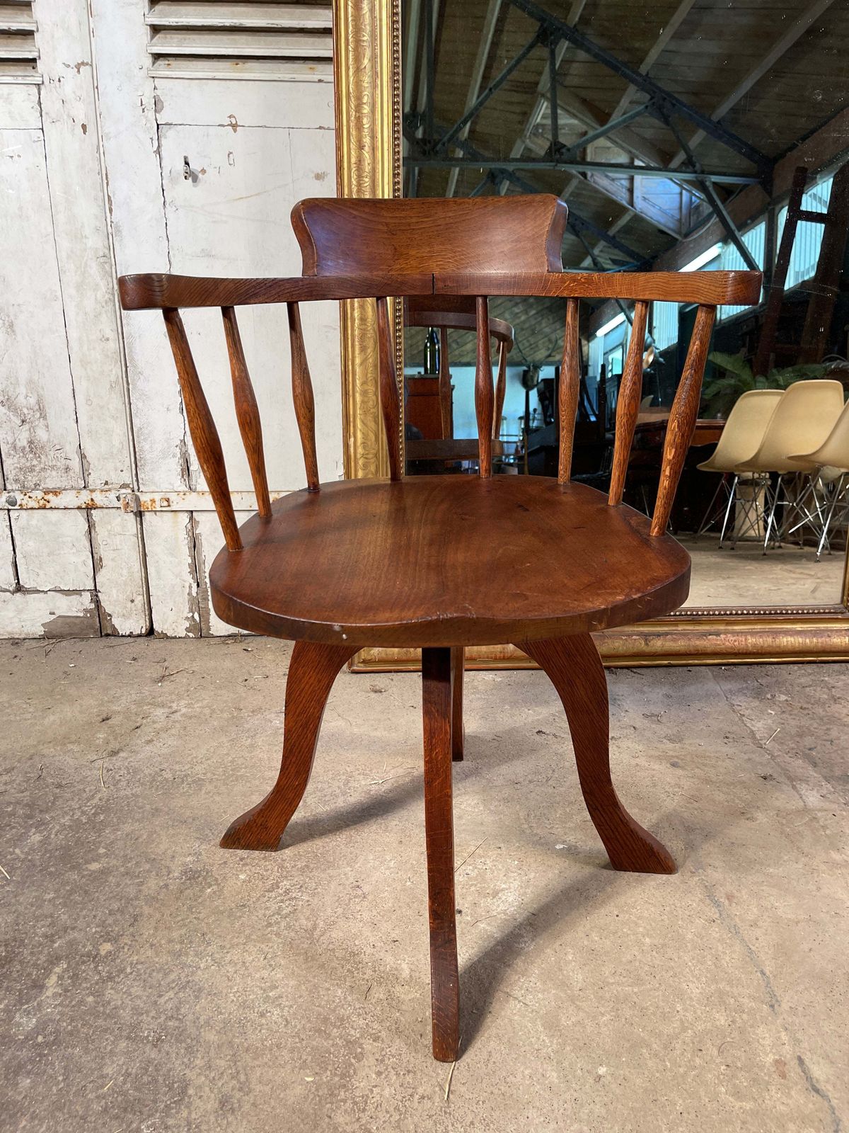 Antique English Elm Captains Desk Chair Circa 1900 photo for sale