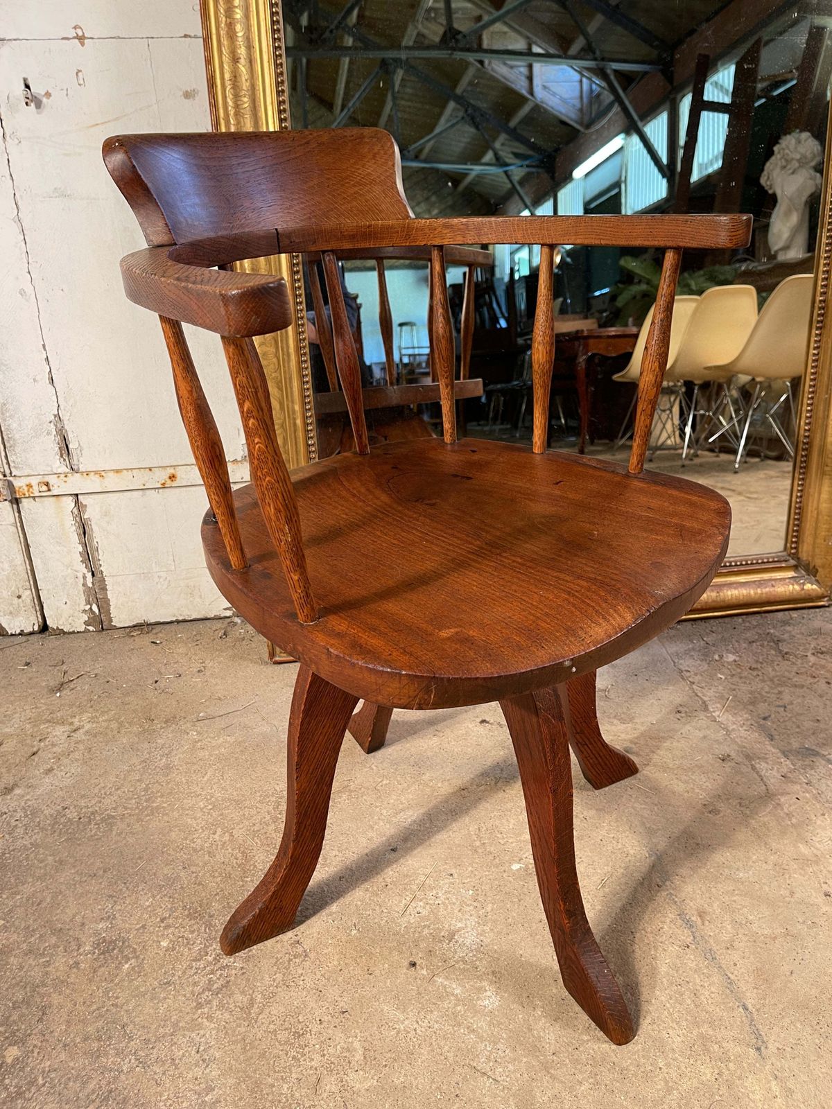 Antique English Elm Captains Desk Chair Circa 1900 photo Furniture