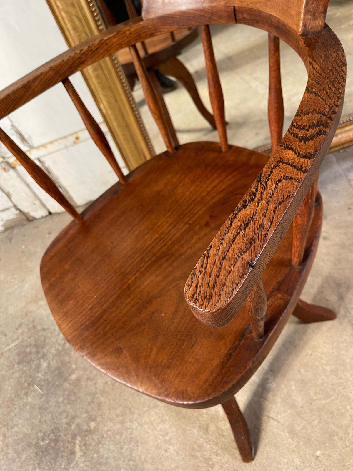 395.0 Antique English Elm Captains Desk Chair Circa 1900 photo