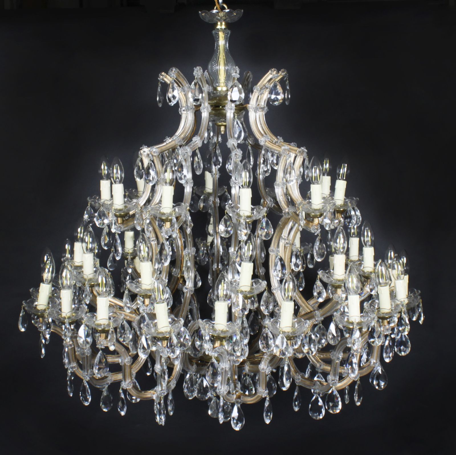 Antique Pair English 41 Light Ballroom Crystal Chandeliers C1920 photo for sale