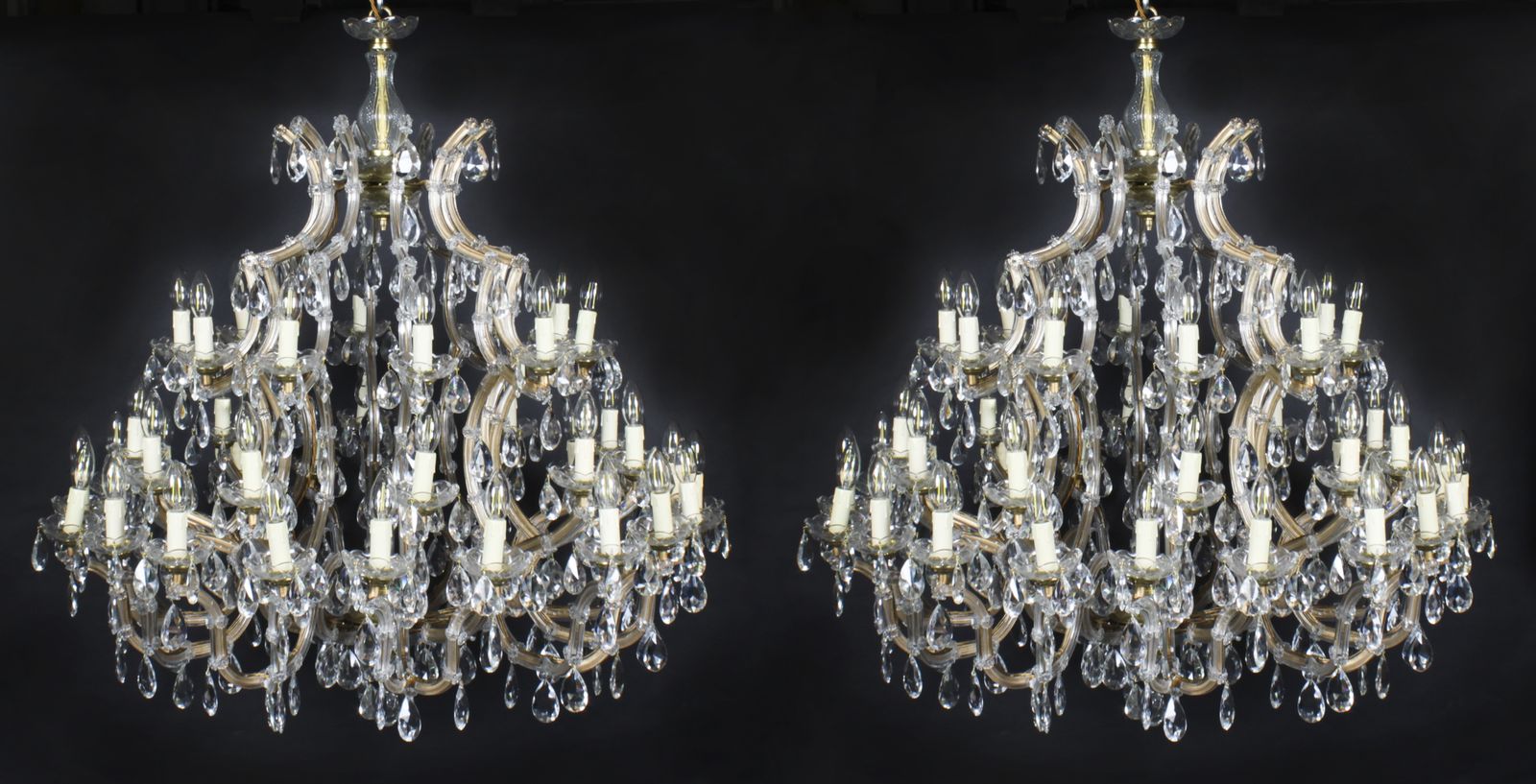 photo buy Antique Pair English 41 Light Ballroom Crystal Chandeliers C1920