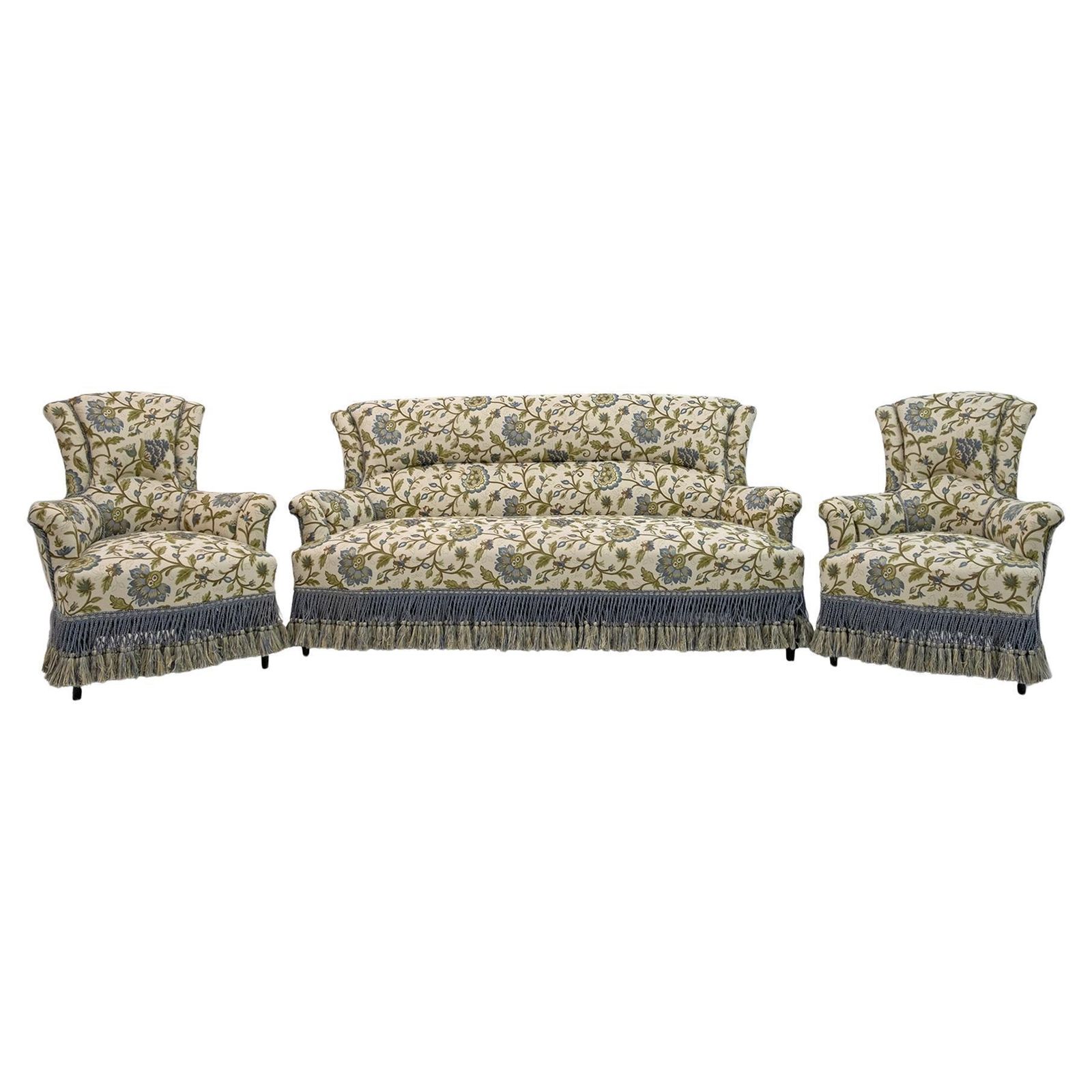 Rare 19th Century Napoleon III Brocade Sofa And Two Armchairs