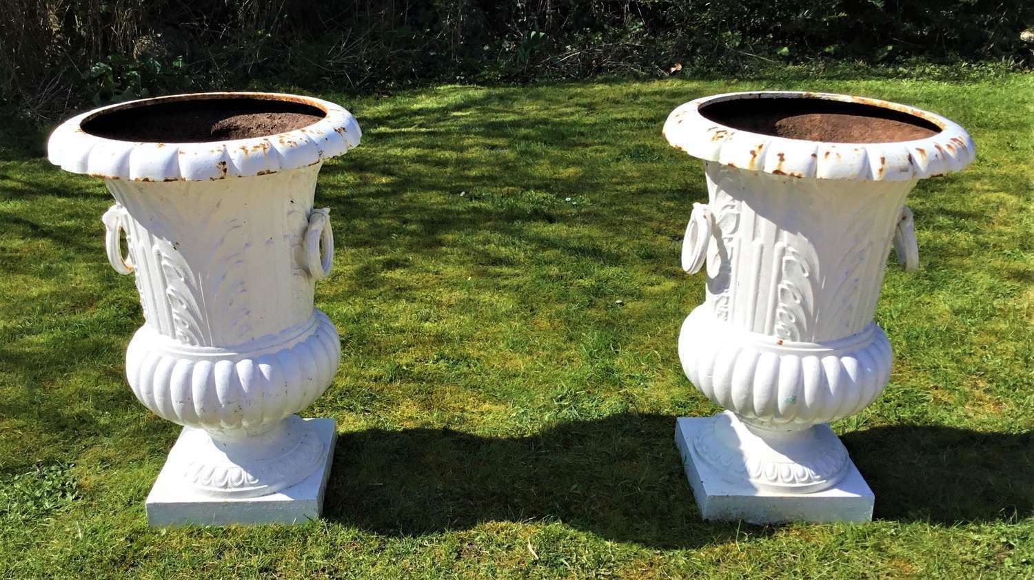C19th Large Cast Iron Garden Urns photo for sale
