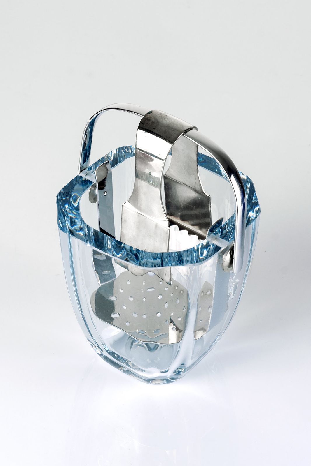 Ice Bucket Aquamarine Crystal Glass By Asta Strömberg For Strömbergshyttan, Sweden 1960s photo vinterior