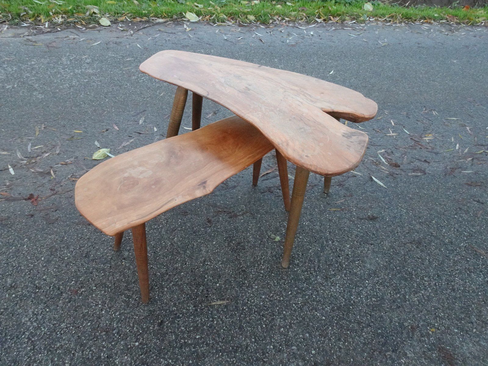Brutalist Organic Freeform Nesting Tables In Walnut, Set Of 2 photo vintage