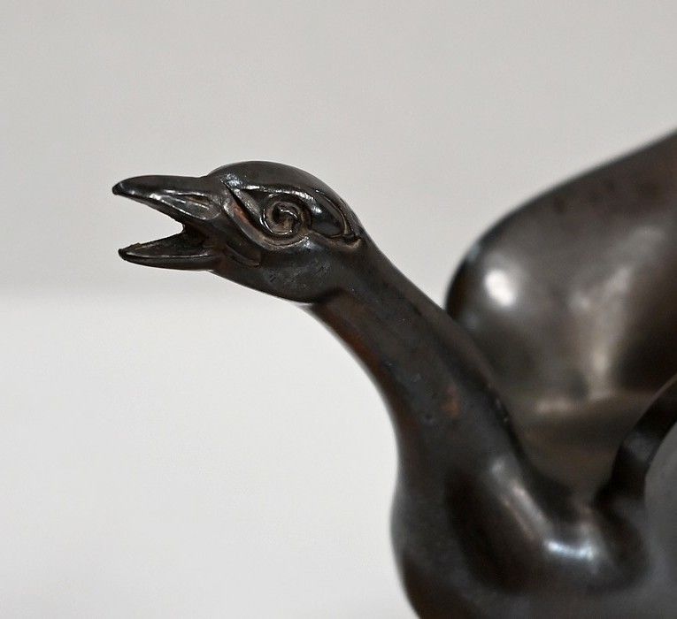 Pair Of Bookends, Swans In Patinated Metal On Marble   1930/1940 photo vintage