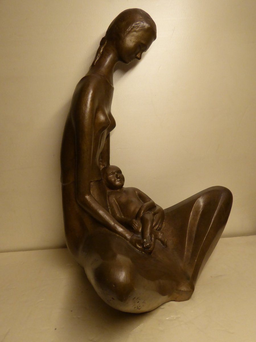 Seated Mother With Child, 1970s, Bronze photo 1520.24