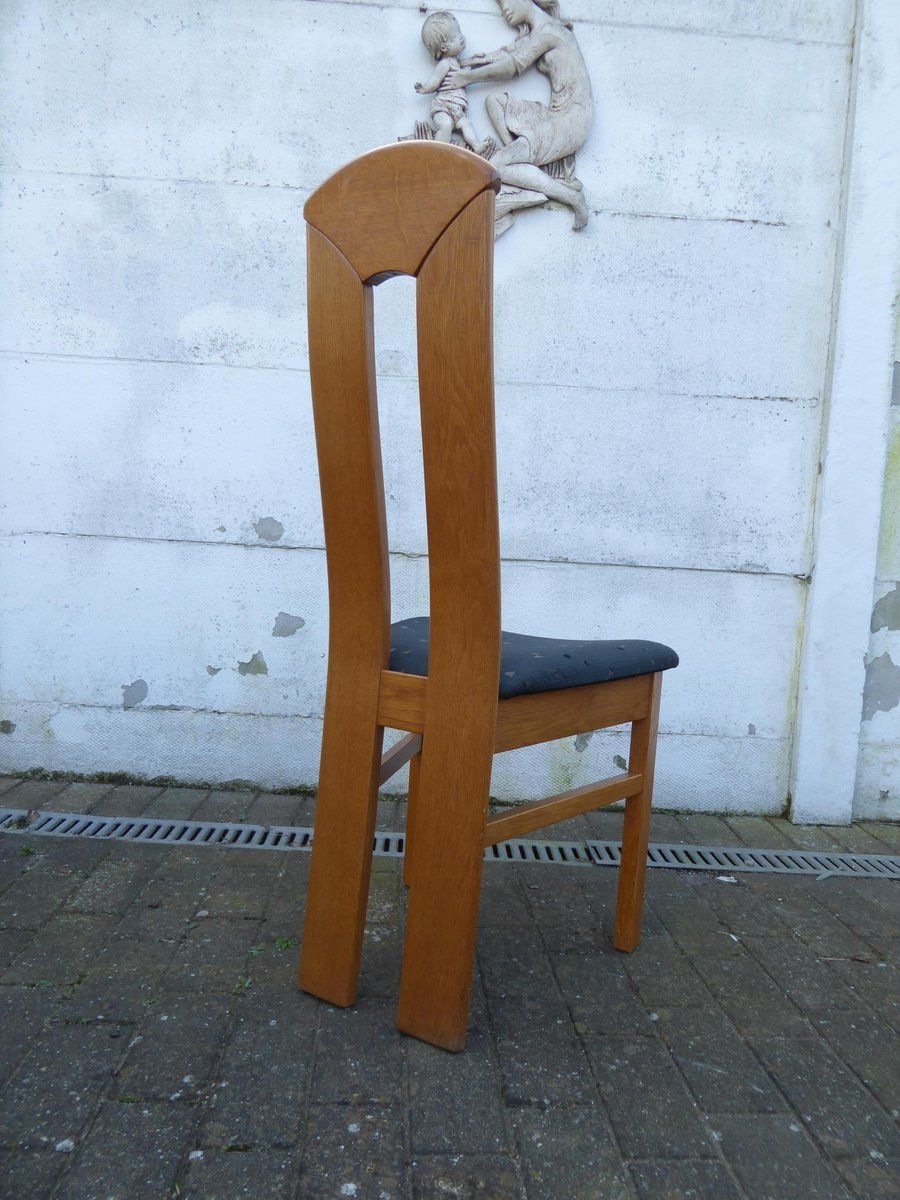 High Back Blond Oak Wooden Chairs, 1980s, Set Of 6 photo 634.88