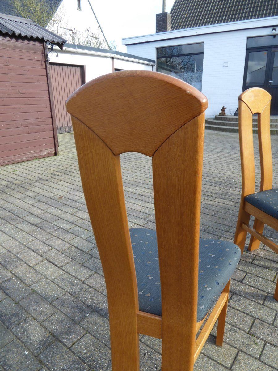 High Back Blond Oak Wooden Chairs, 1980s, Set Of 6 photo vinterior