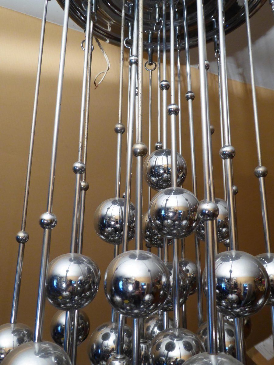Large Chrome Plated Luber Ball Chandelier By Verner Panton For J. Lüber Ag photo Lighting