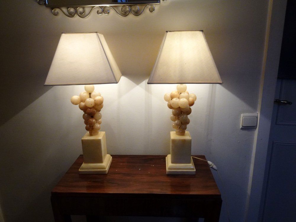 Belgium Lacquered Alabaster Grapes Table Lamps By Freddy Rensonnet, 1970s, Set Of 2 photo furniture