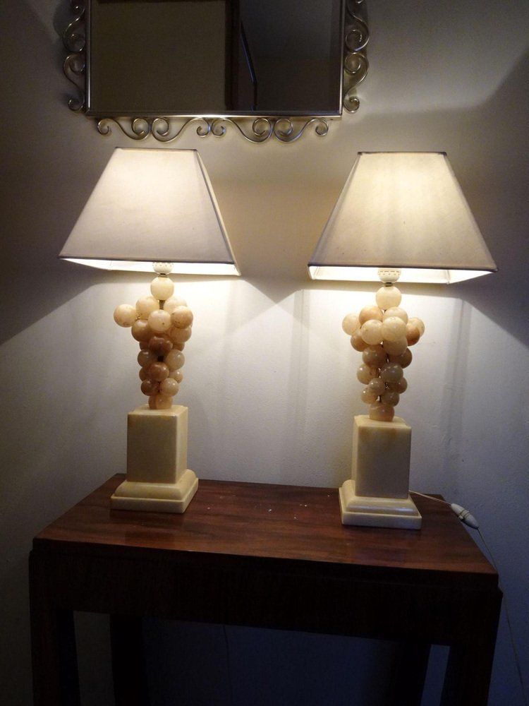 Lighting Belgium Lacquered Alabaster Grapes Table Lamps By Freddy Rensonnet, 1970s, Set Of 2 photo