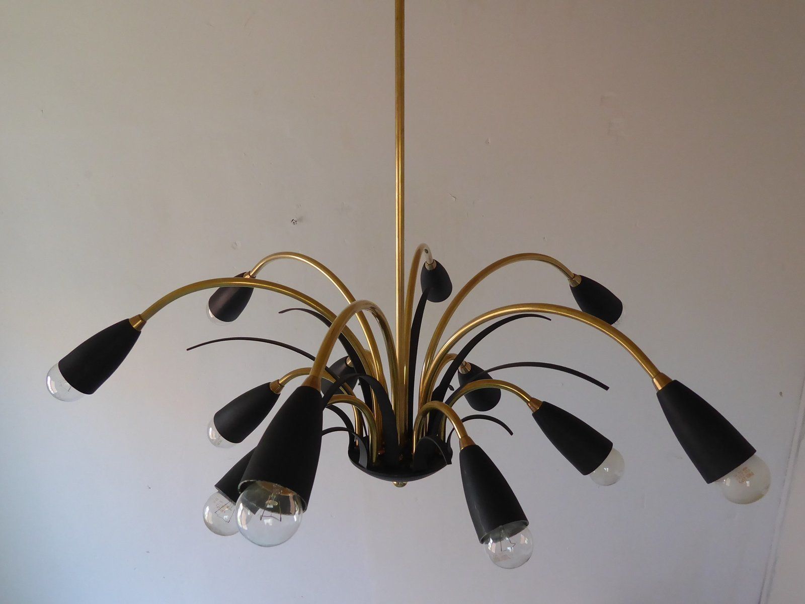 Italian Black Sputnik Spider Ceiling Lamp From Stilnovo, 1950s