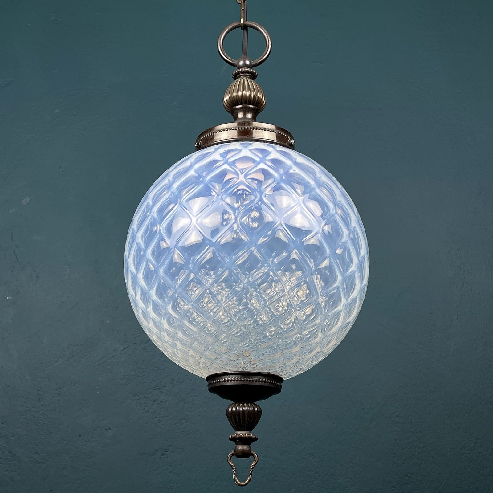 Vintage Blue Murano Sphere Ball Pendant Lamp Italy 1970s photo for sale