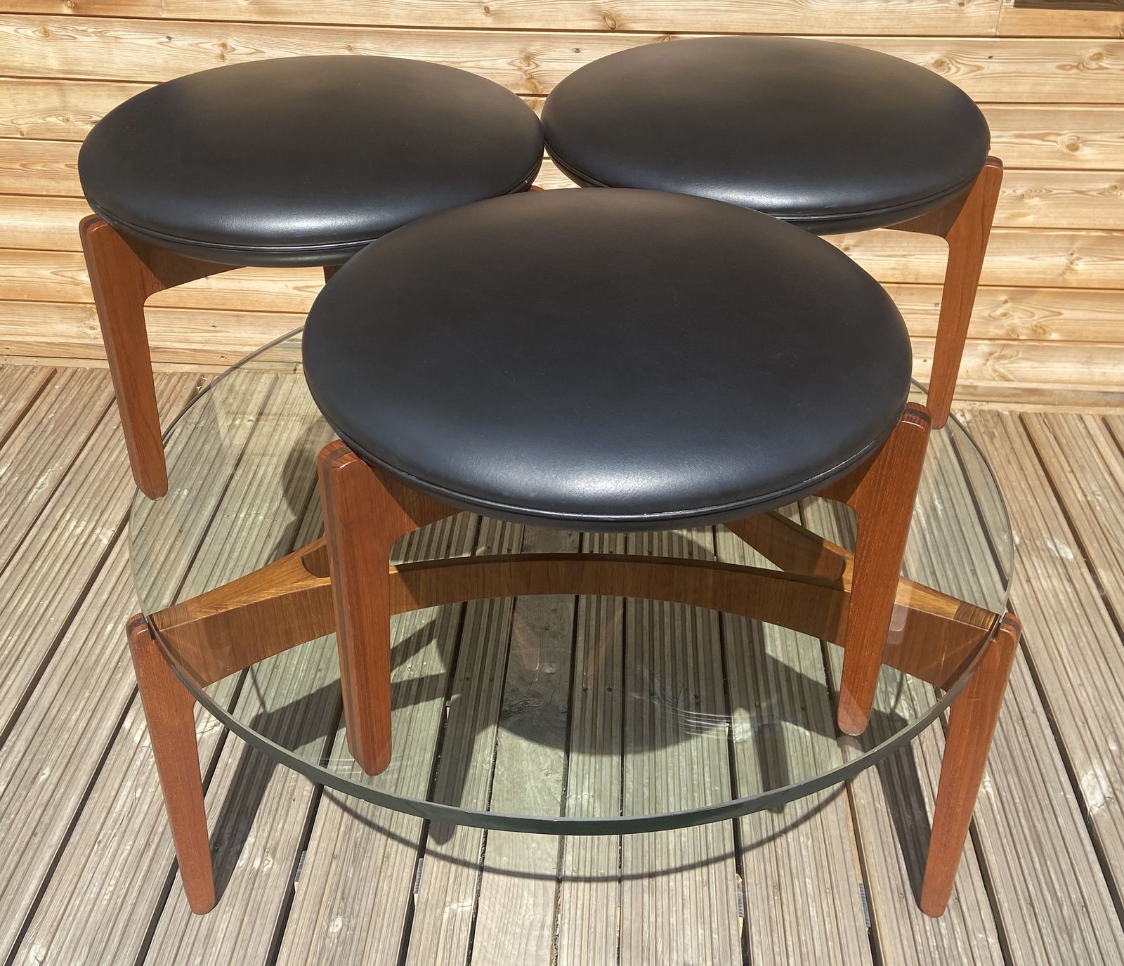 Rare Set Of Coffee Table And Three Stools By Sven Ellekaer For Christian Linneberg photo for sale