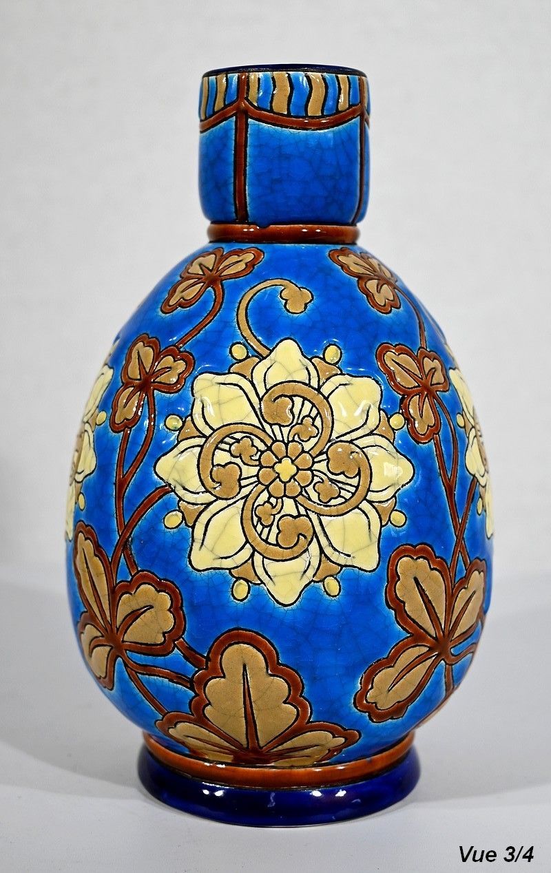 416.12 Small Vase Decorated With Flowers In Longwy Enamels   Early 20th Century photo
