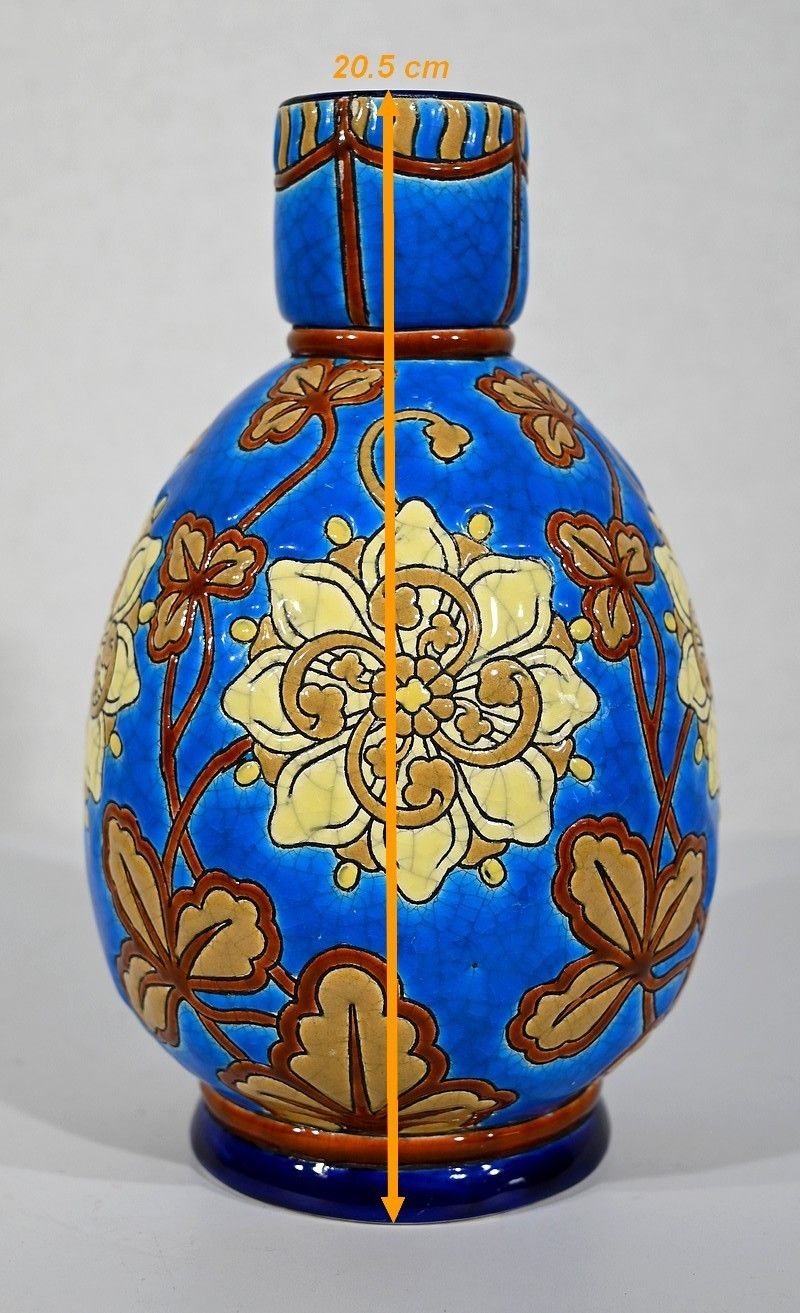 photo buy Small Vase Decorated With Flowers In Longwy Enamels   Early 20th Century