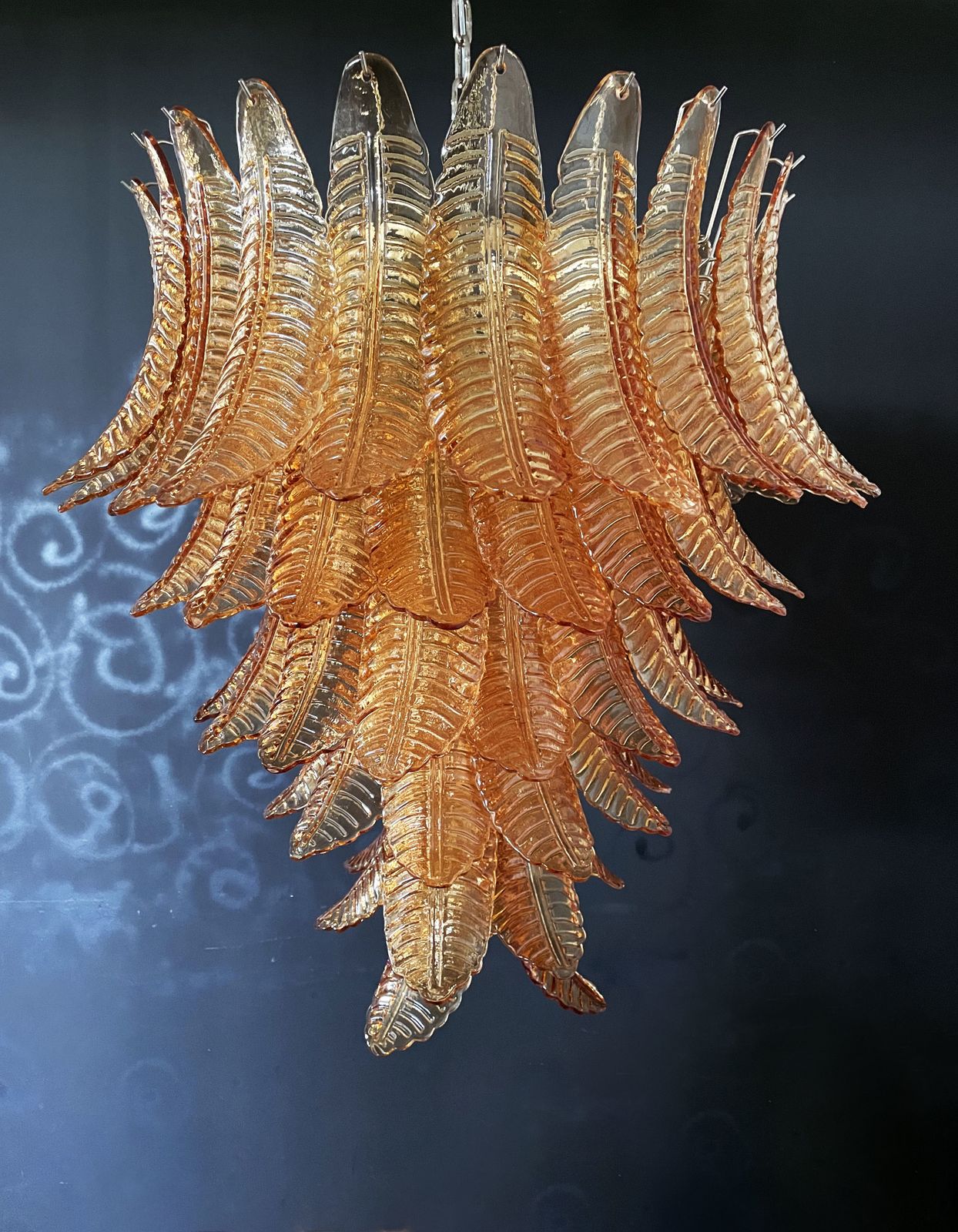 Huge Italian Murano Felci Glass Chandelier   75 Amber Glasses photo Lighting
