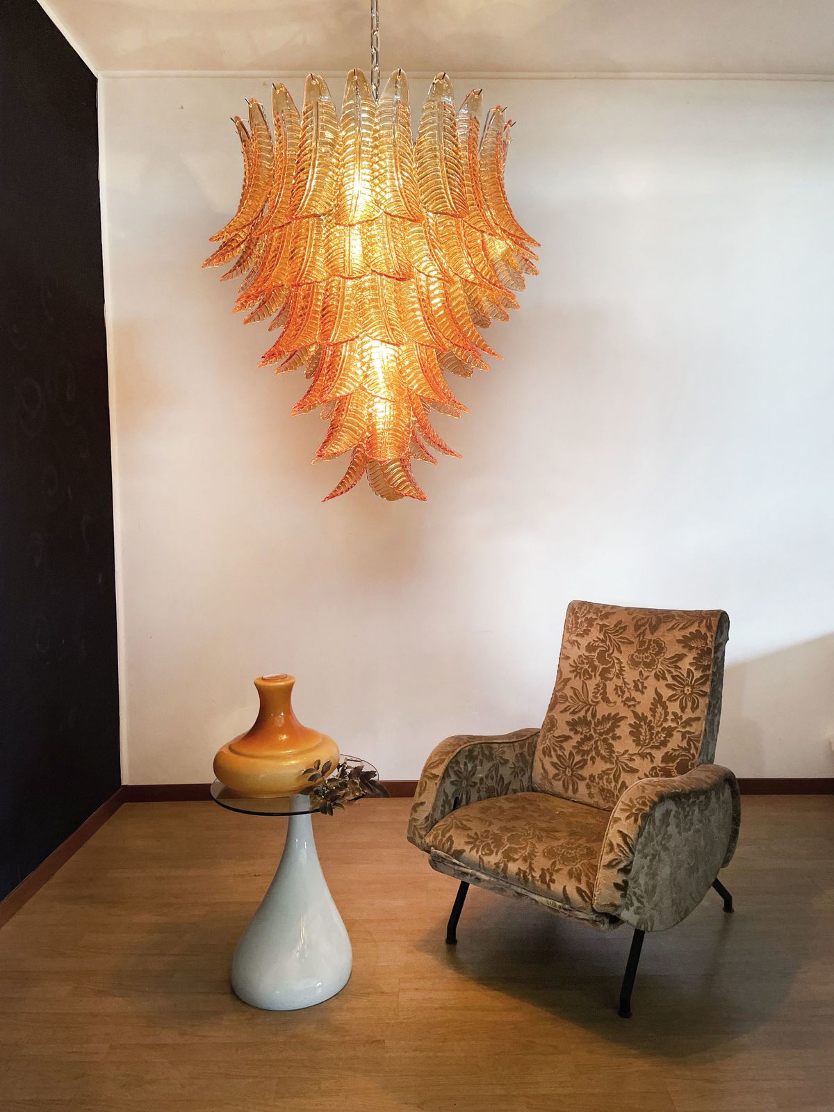 1900.0 Huge Italian Murano Felci Glass Chandelier   75 Amber Glasses photo