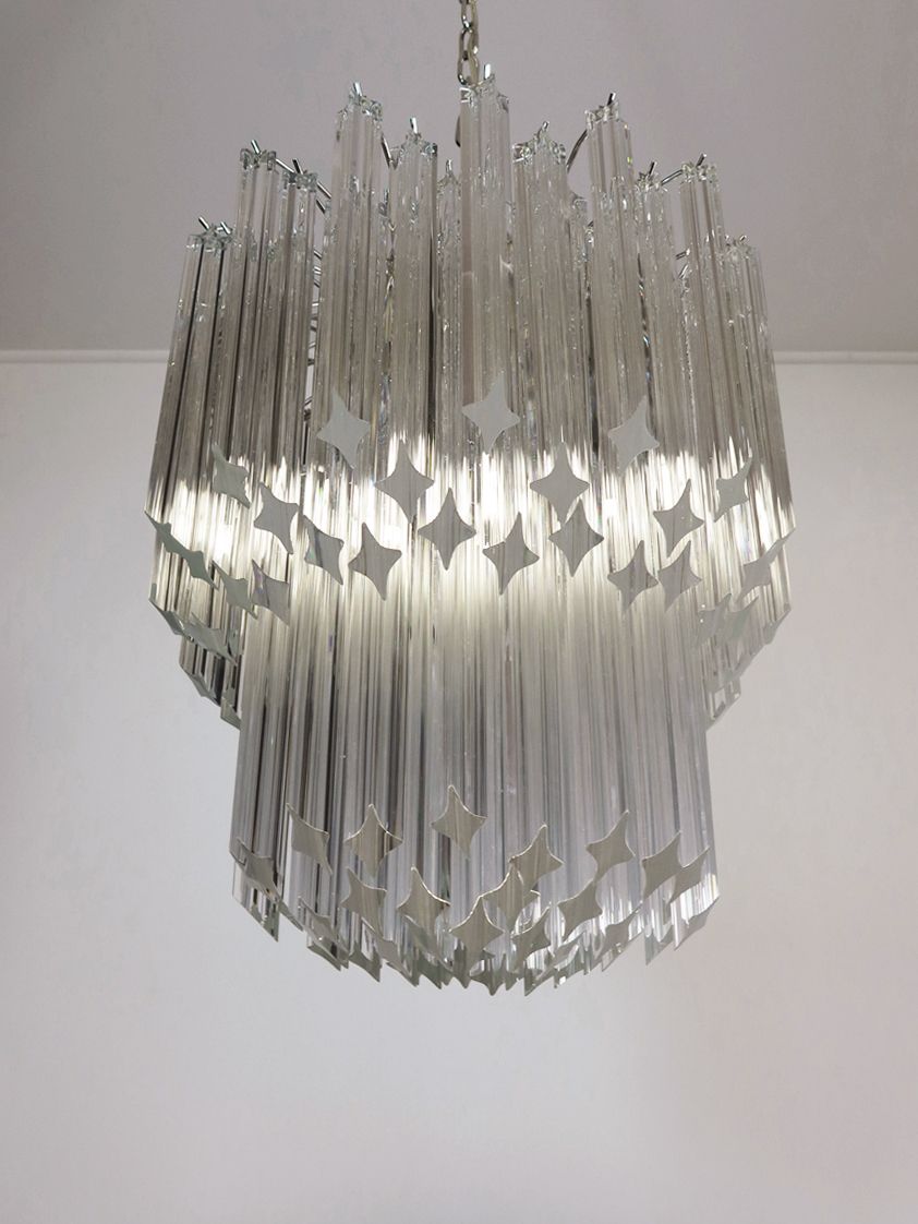 Murano Big Chandelier   Venini Style – 107 Traparent Prism Quadriedri   Elena Model photo vintage