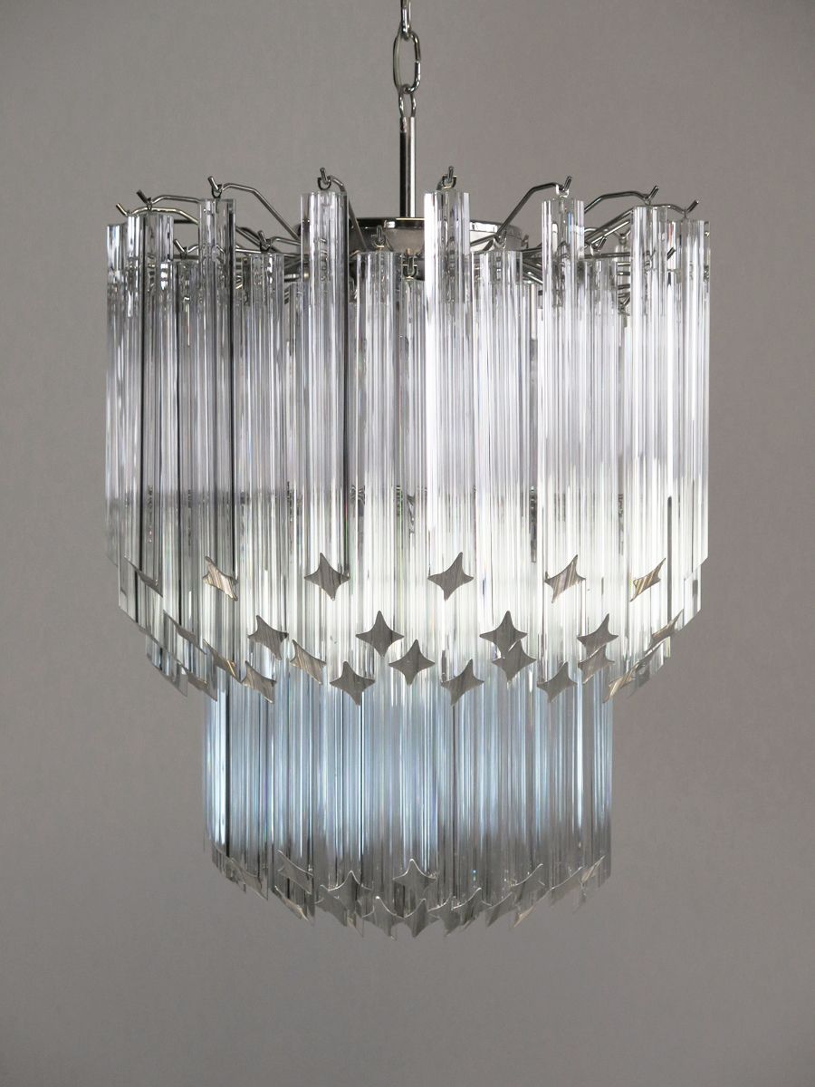 Murano Big Chandelier   Venini Style – 107 Traparent Prism Quadriedri   Elena Model
