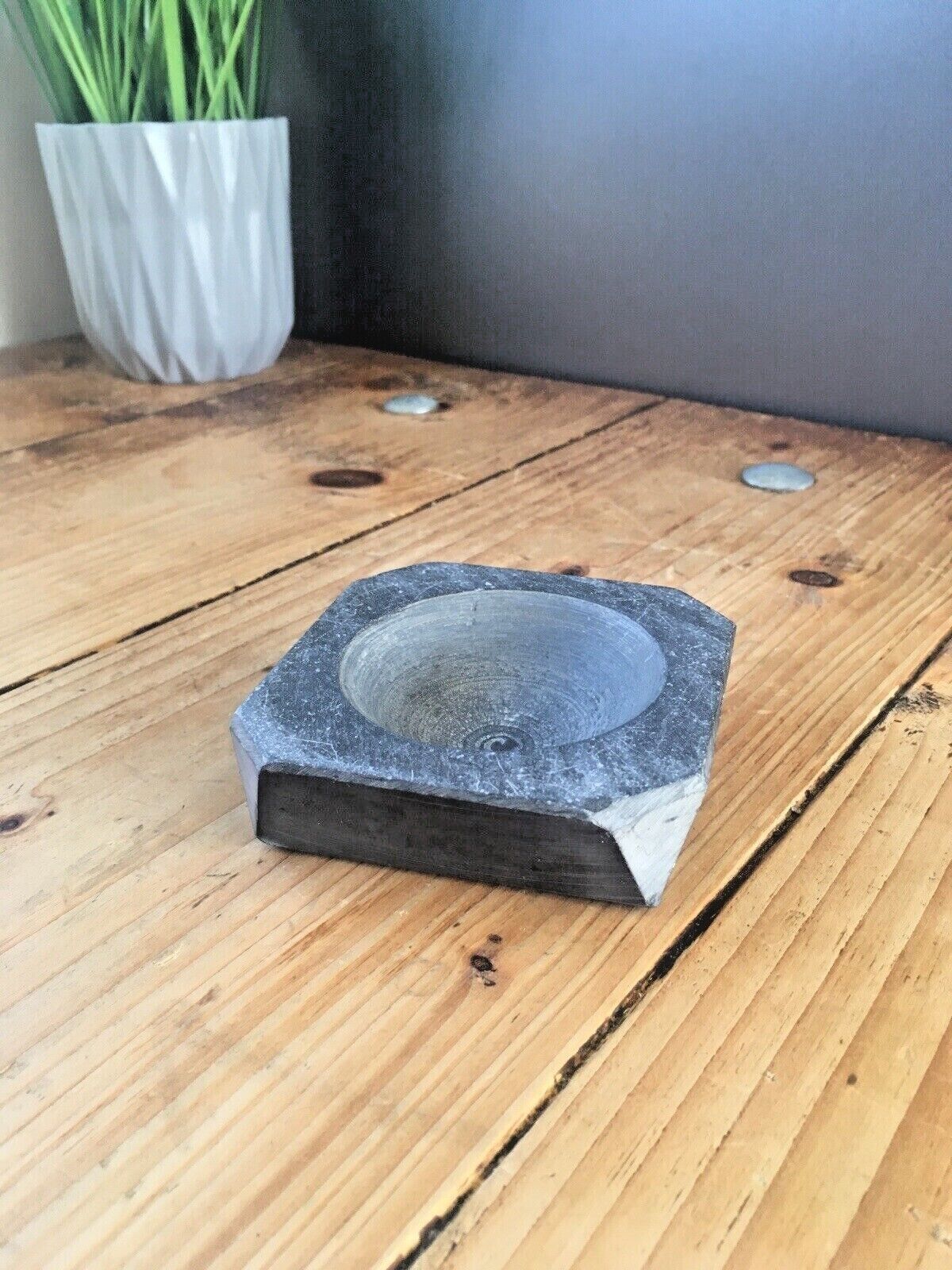 Home Decor Vintage Geometric Faceted Welsh Folk Art Slate Bowl Ashtray Dish Artdeco Antique photo