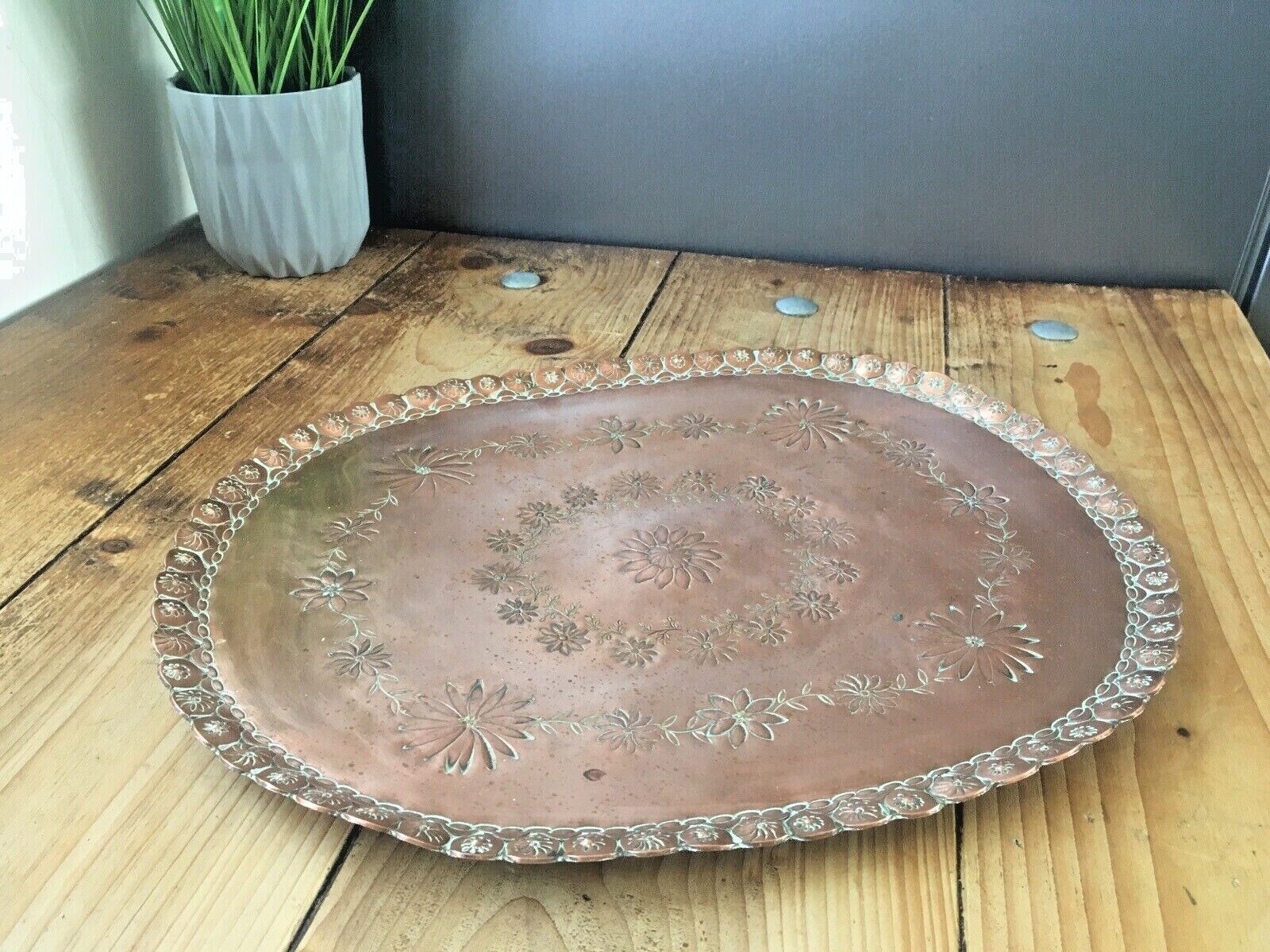 Large Quality Arts & Crafts Floral Flower Power Copper Charger Wall Plate Plaque photo 137.0
