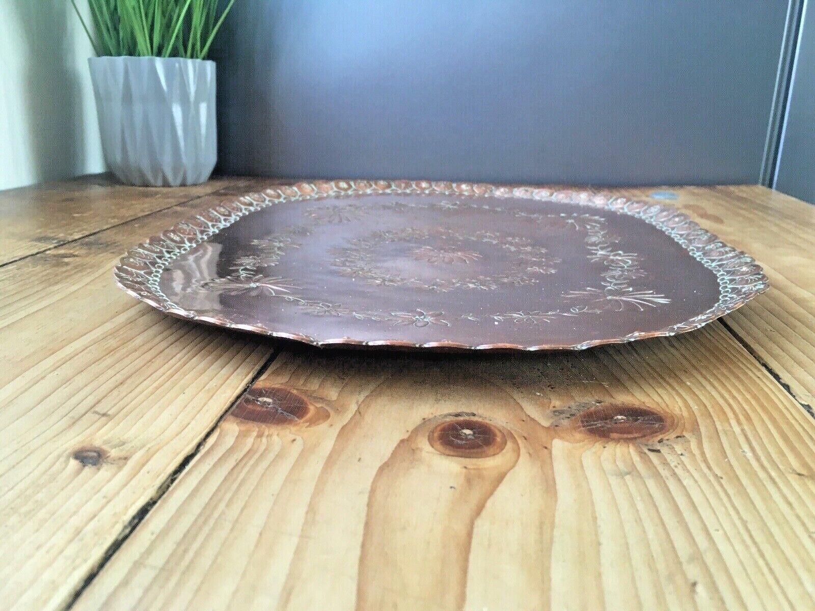 Large Quality Arts & Crafts Floral Flower Power Copper Charger Wall Plate Plaque photo vintage