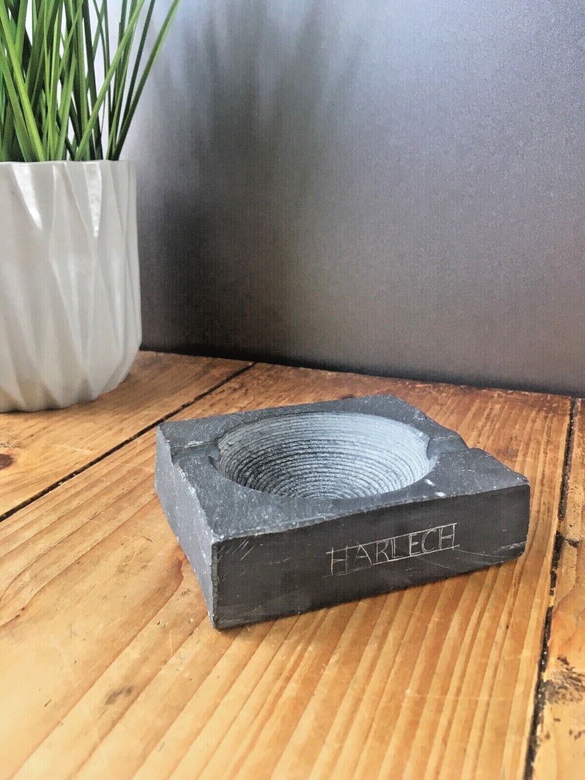 Vintage Art Deco Style Welsh Folk Art Slate Ashtray Harlech Geometric Antique photo for sale