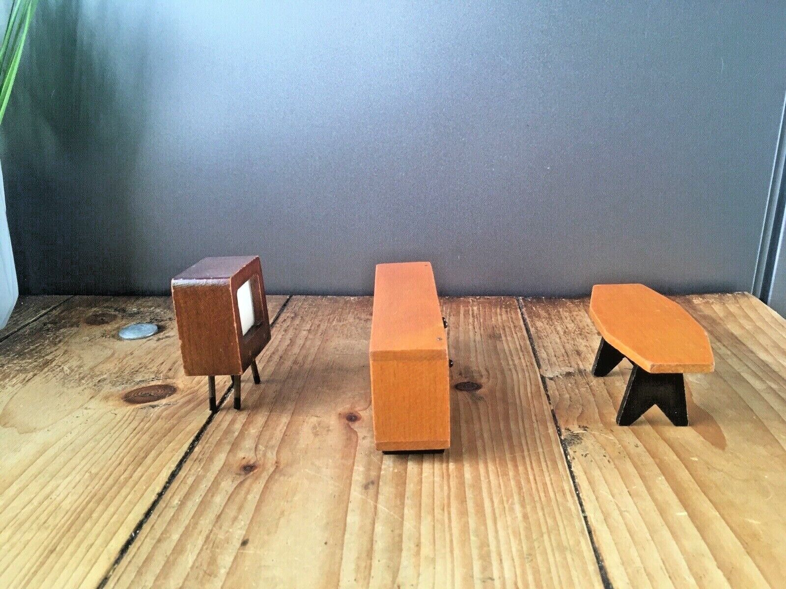 Rare Miniature Mid Century Salesmans Sample Wooden Sideboard Coffee Table Tv Set photo vintage