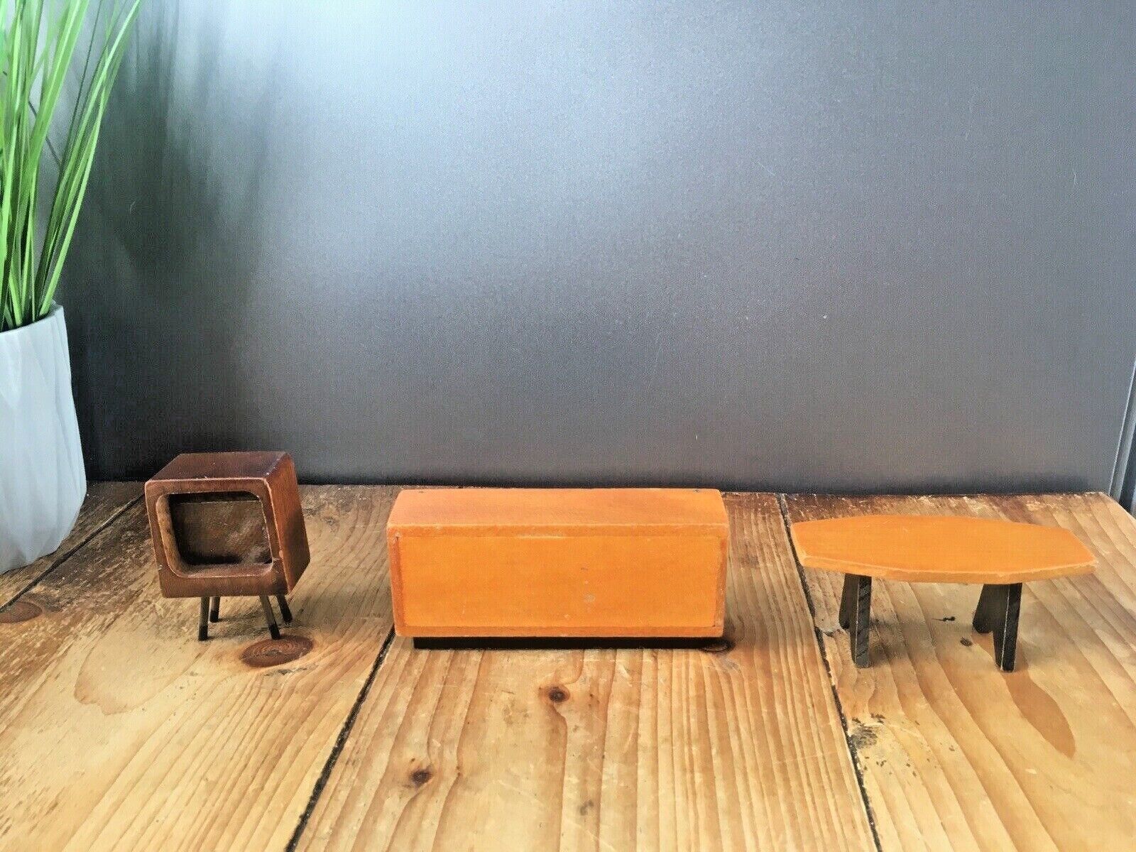 photo furniture Rare Miniature Mid Century Salesmans Sample Wooden Sideboard Coffee Table Tv Set