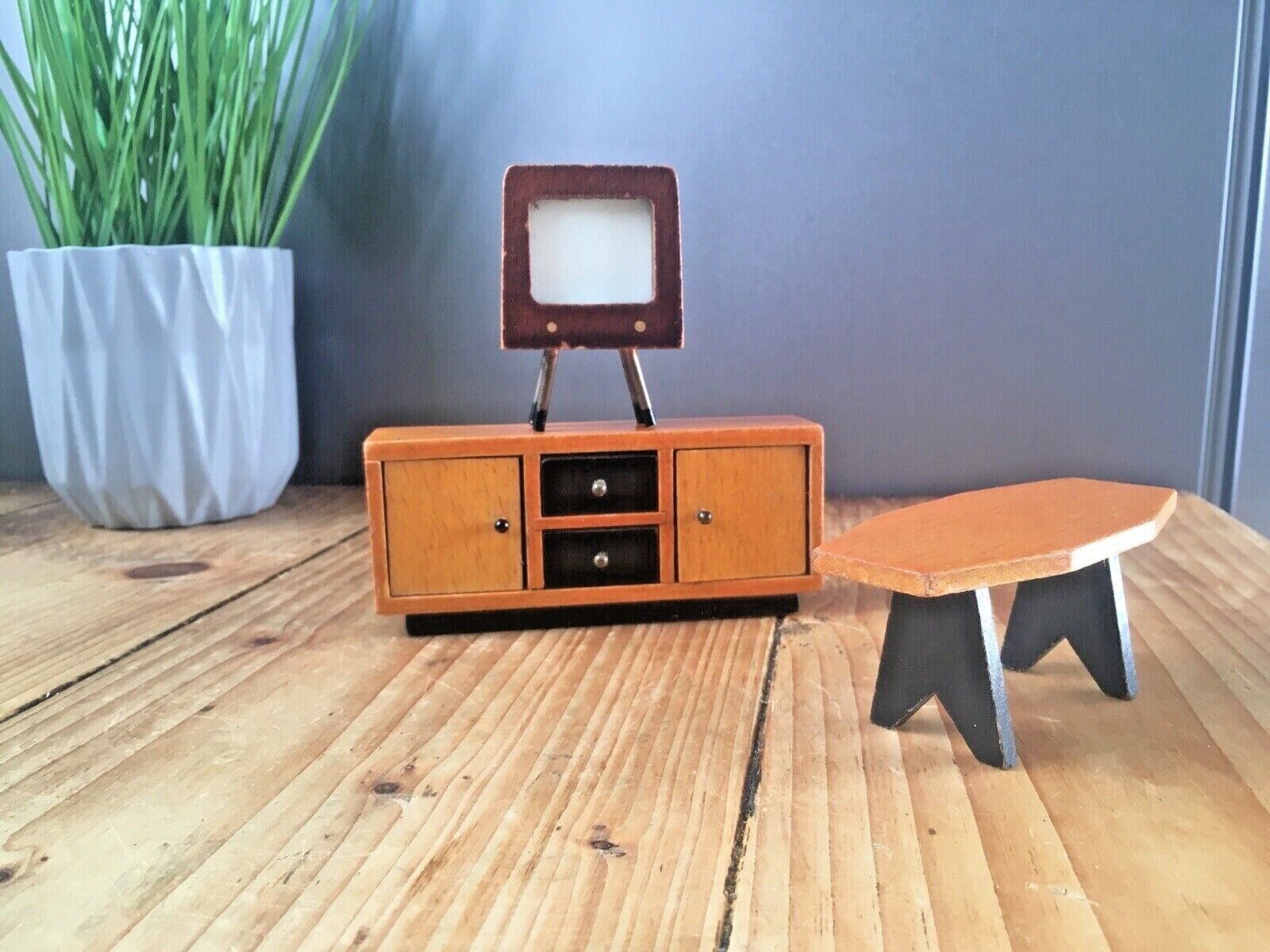 90.0 Rare Miniature Mid Century Salesmans Sample Wooden Sideboard Coffee Table Tv Set photo