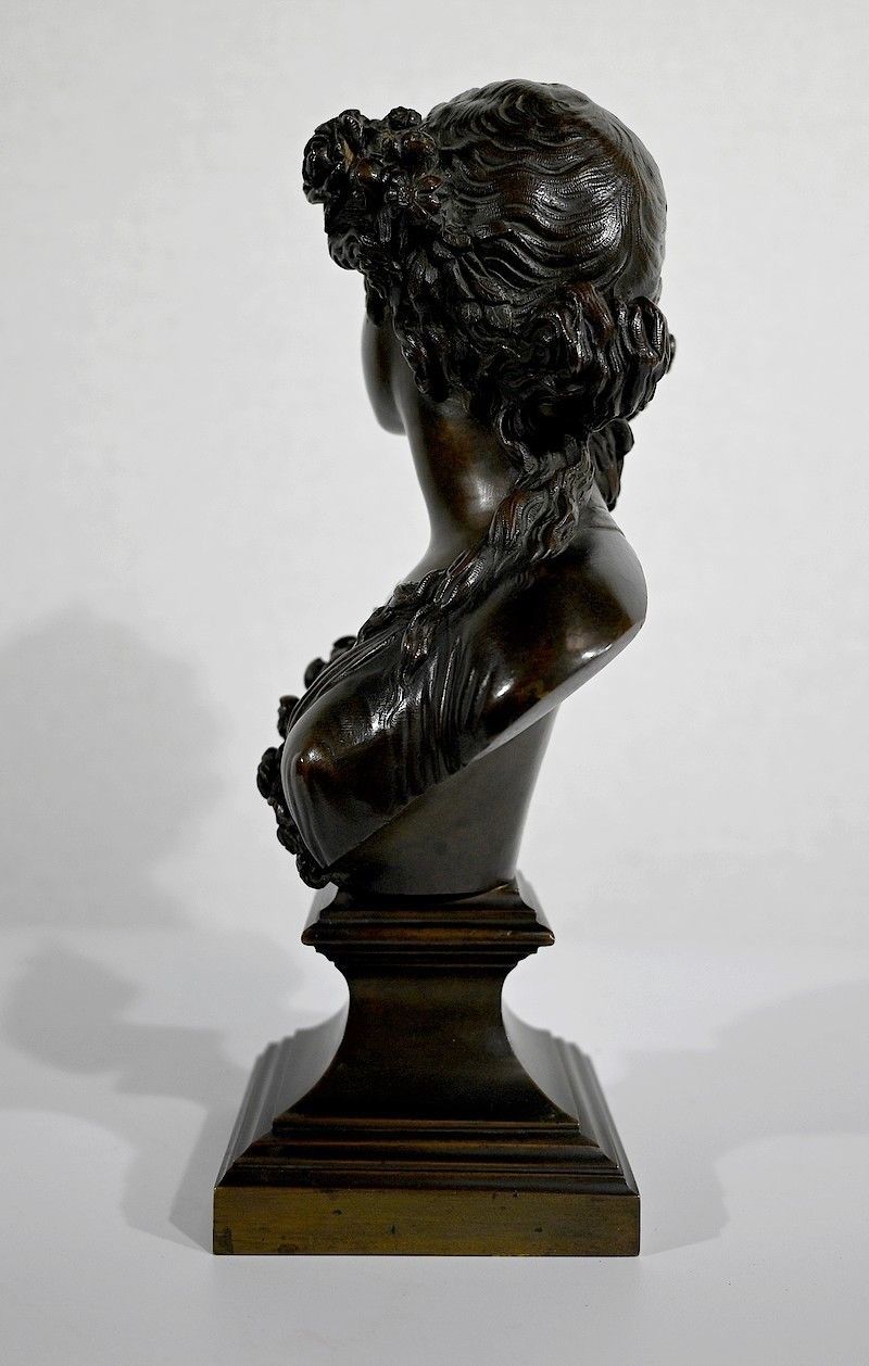 photo furniture Bronze "Young Woman Crowned With Flowers" After Jc Marin   19th Century