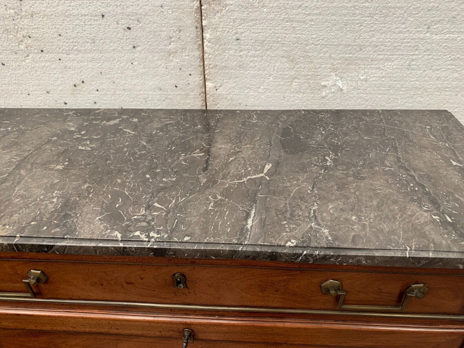 photo for sale Louis XVI Mahogany Secretary Gray Veined Marble Top 19th Century