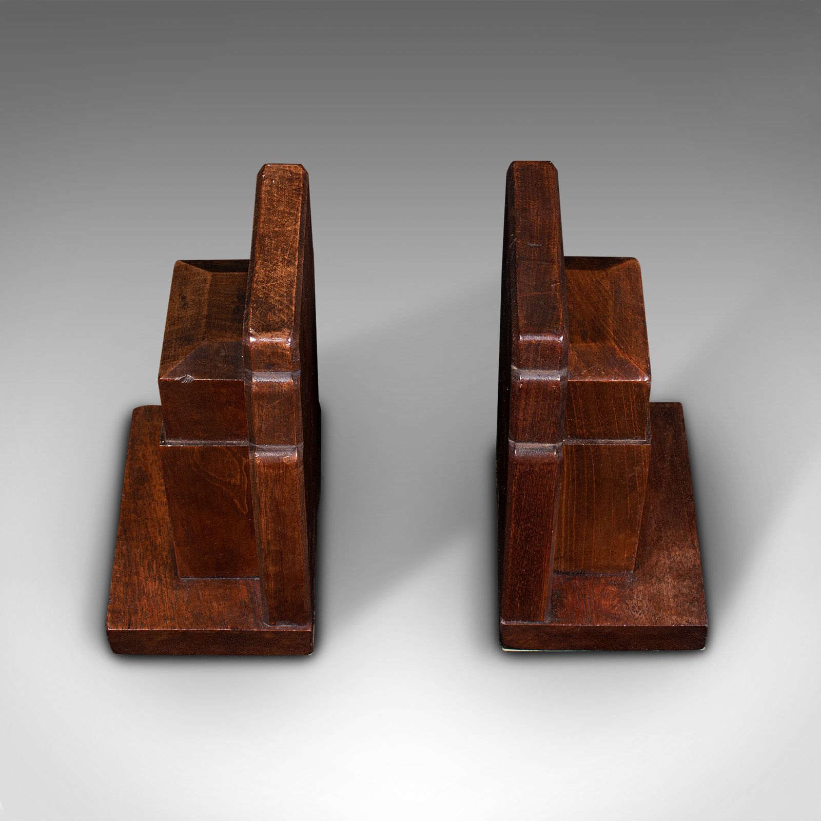 Vintage Pair Of Decorative Bookends, English, Walnut, Gordon Russell, Circa 1930 photo vinterior